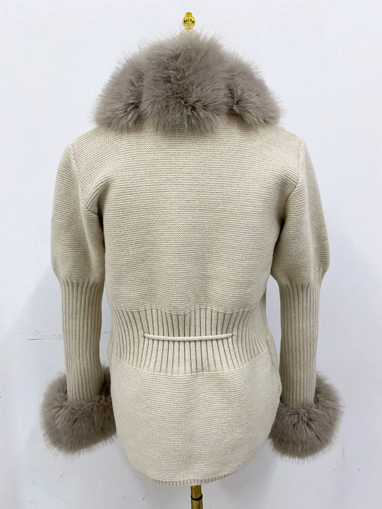 ZADORIN Fall Winter Women Faux Fur Coat Luxury Knitted Sweater Fur Cardigan Detachable Collar White Pink Jacket Faux Fur Coats images - 6