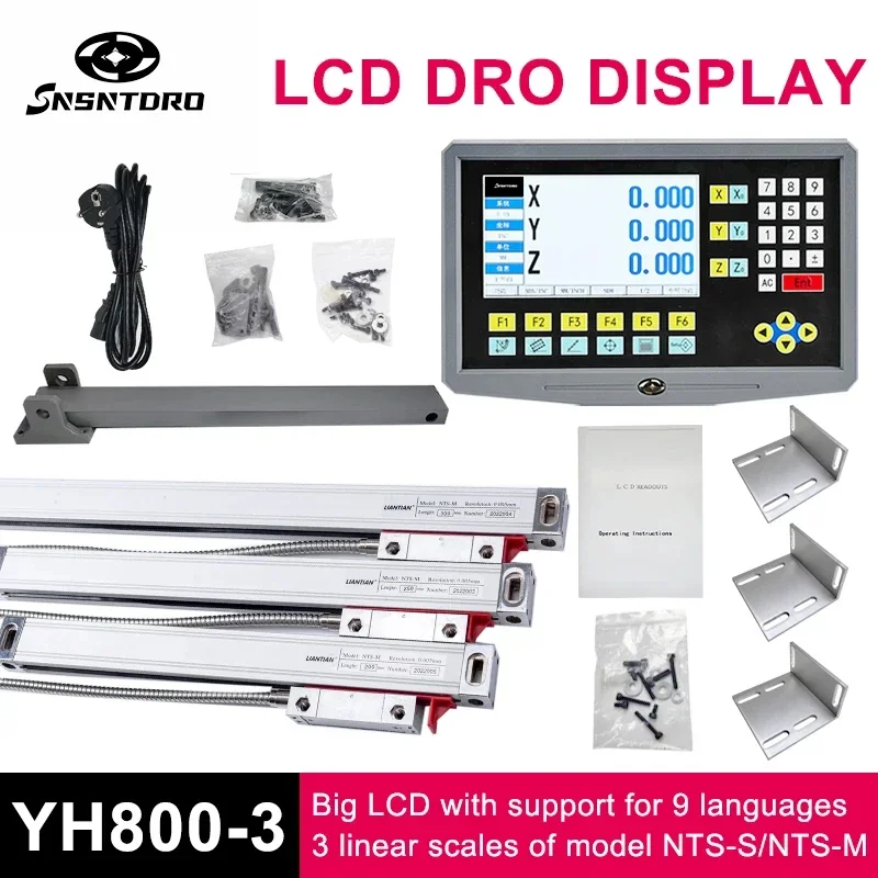 

SNSNTDRO YH800-3 комплект 3-осевой DRO дисплей и линейный стеклянный кодировщик 50-1000 мм