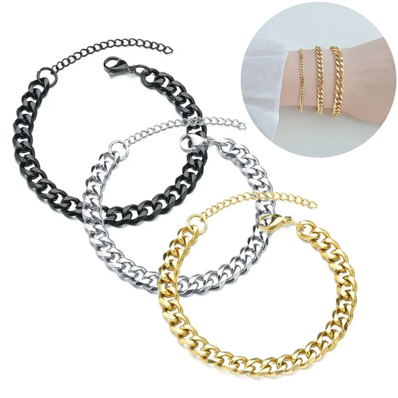 

Браслеты из нержавеющей стали панцирного плетения для мужчин и женщин, ширина 3-7 мм, цепочка из кубинской цепи, 1 шт.