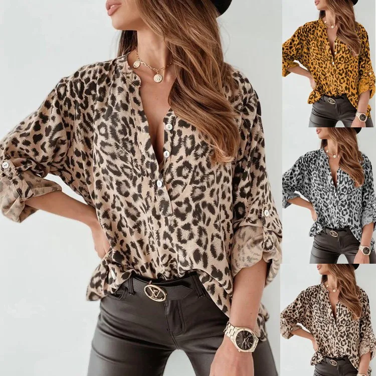 

The Latest Style of 2022 Summer Shirt, Leopard Print Long Sleeve Casual Shirt