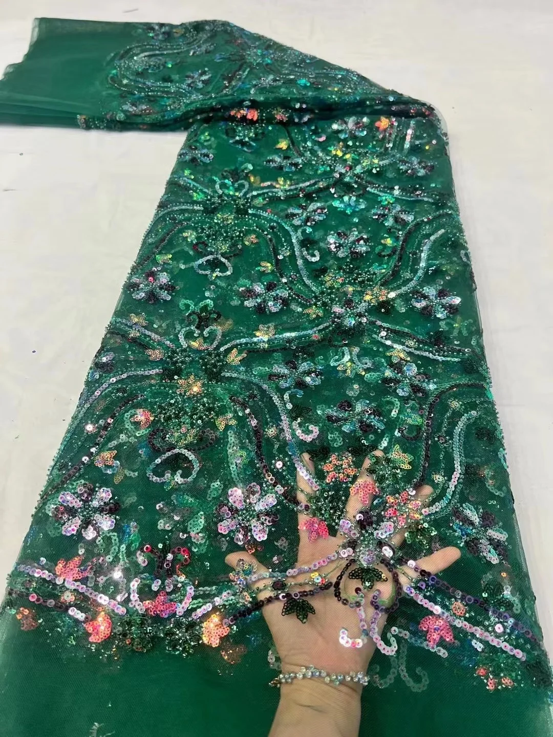 

Latest French African sequins Lace Fabric Embroidery 5Yards High Quality Green Wedding Material Nigerian Lace Fabric