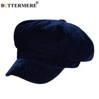 buttermere blue newsboy caps women velour octagonal hat soft female solid painter cap casual autumn eight piece cap ivy gray