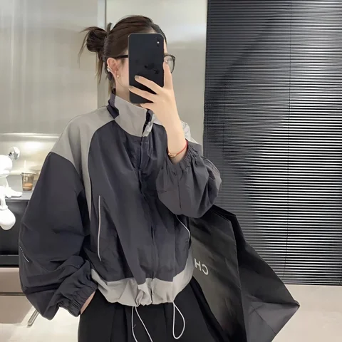 Y2K Women Vintage Korean Streetwear Zip Up Hoodies Harajuku Windbreaker Oversized Cropped Zipper Jackets Kpop Sweatshirt Clothes