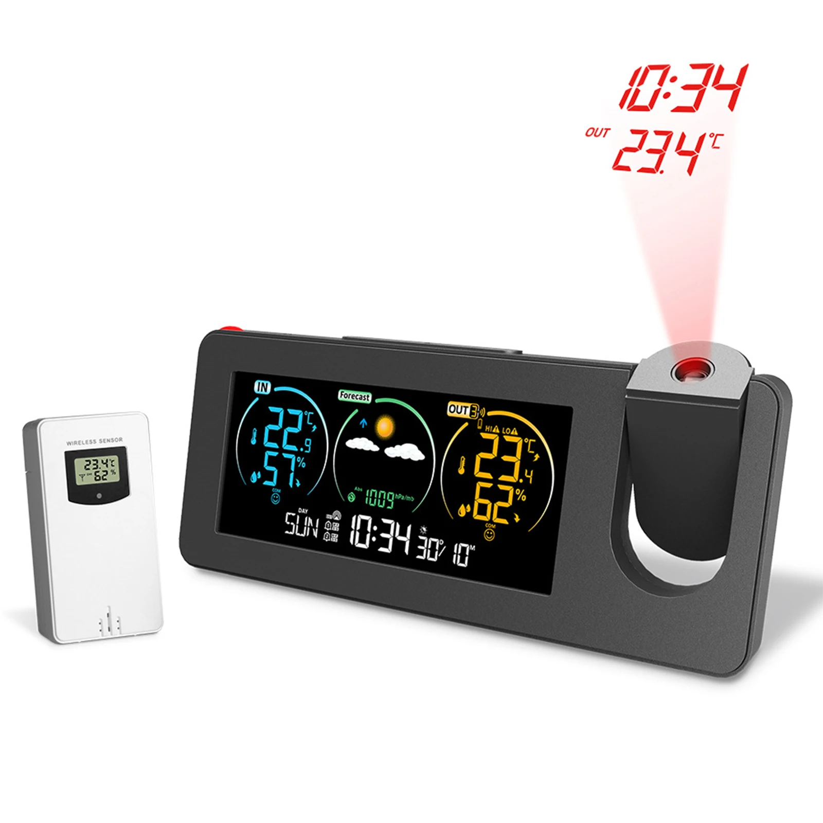 

LED 180° Rotating Projection Alarm Clock Weather Forecast Temperature and Humidity Color Screen Digital Alarm Clock