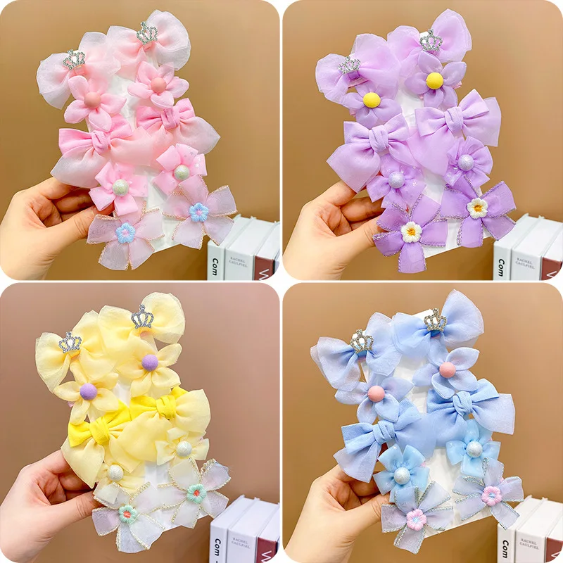 

10pcs Kid Hair Accessories Very Sweet Little Girl Hair Clips Children Cute Flower Crown Bow Hair Pins Young Girls Hair Ornament