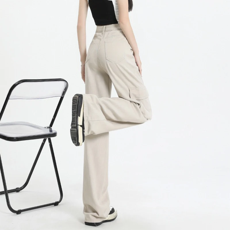 Корейские широкие джинсы-карго на бархатной подкладке с высокой талией толстые