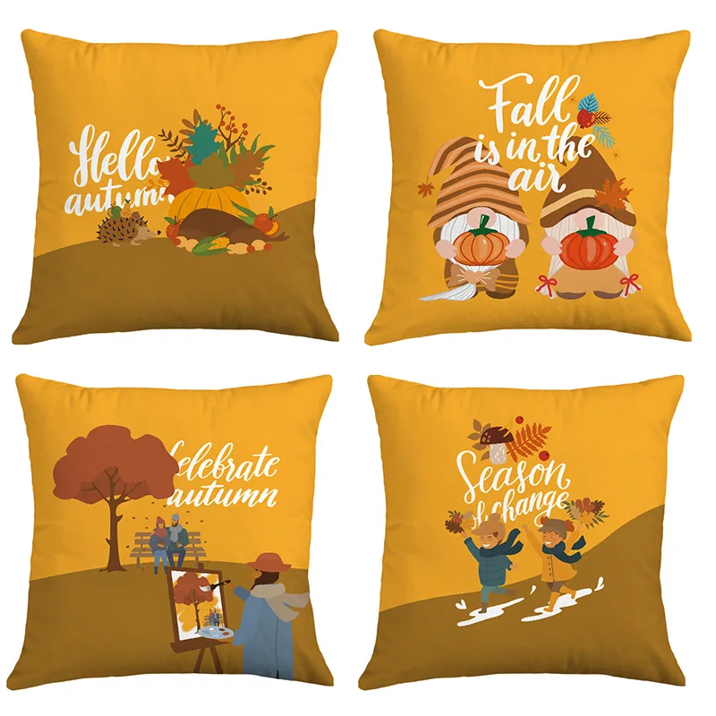

Thanksgiving Day Cushion Cover Autumn Maple Leaf Pumpkin Pillow Case Happy Fall Decoration Pillowcase Cushion Cover 45cm