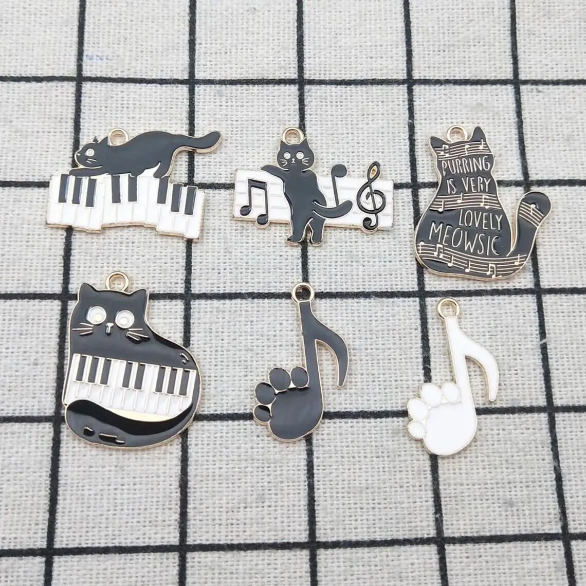 

10 шт. эмалированная Музыкальная подвеска в виде кота для изготовления ювелирных изделий, товары для рукоделия, металлические серьги, подвески, браслет, ожерелье
