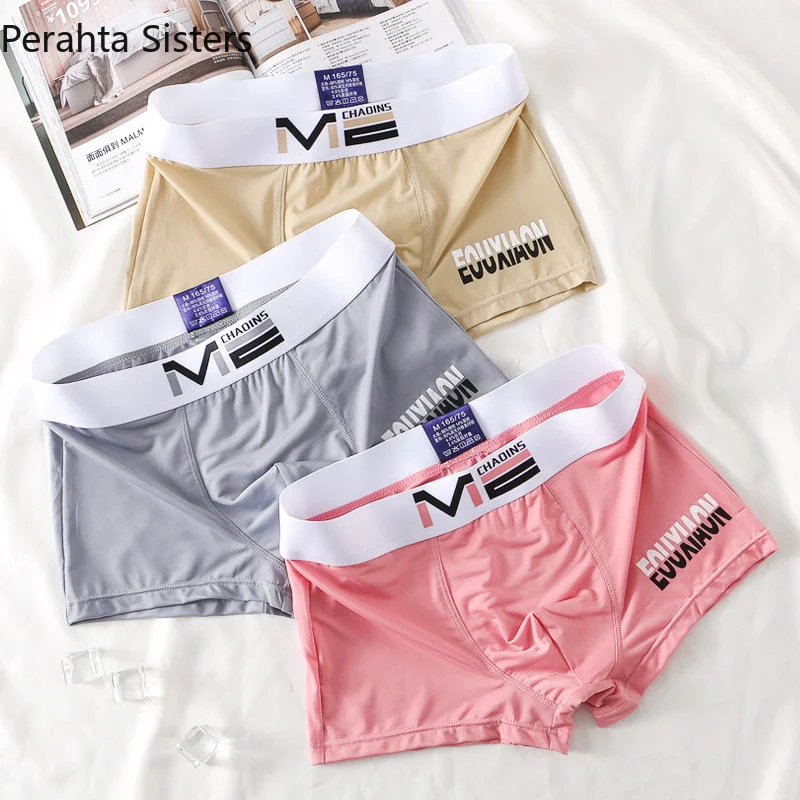 

Silk 3Pcs/Set Men's Ice Underwear Summer Thin Boys Breathable Boxer Shorts Man M L XL XXL XXXL Panties Briefs High Quality