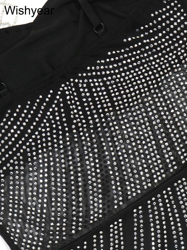 Новое сексуальное облегающее черное мини-платье со стразами и кисточками на