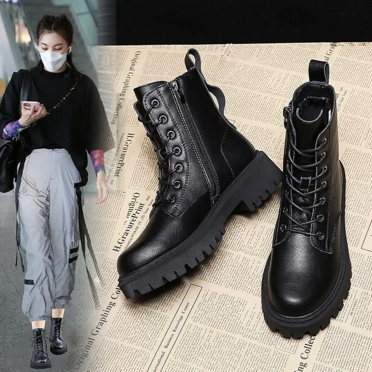 Women's Boots Pump Autumn Winter High Combat Boots Shoe for Women Platform Lace Up Shoes Winter Biker Ankle Women Military Boots