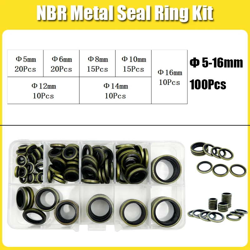 NBR металлическая скрепленная уплотнительная шайба с высоким прессом, уплотнительное кольцо с резиновым уплотнительным кольцом для слива масла, комбинированная пробка для труб, набор уплотнительных шайб