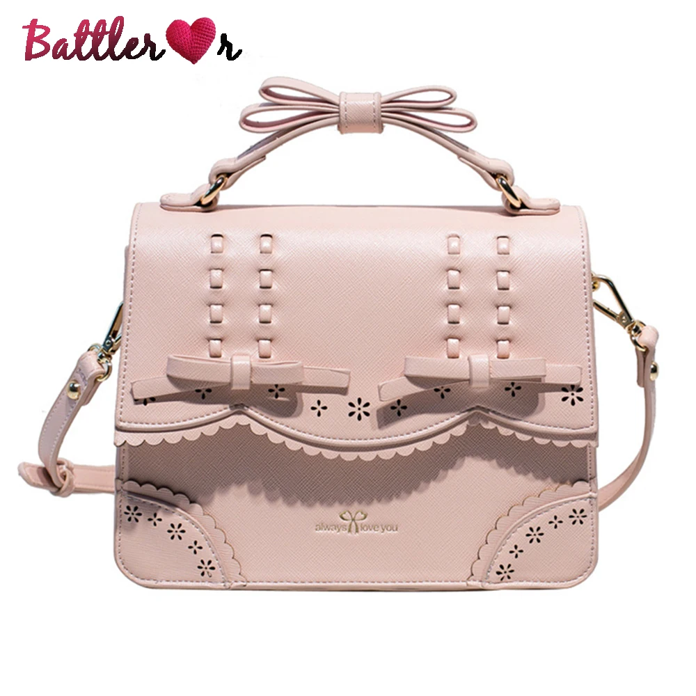 

Lolita Bowknot Leather Handbag Girls Small Square Flaps Bag Female Crossbody Purse Women Travel Shopping Shoulder Messenger Bags