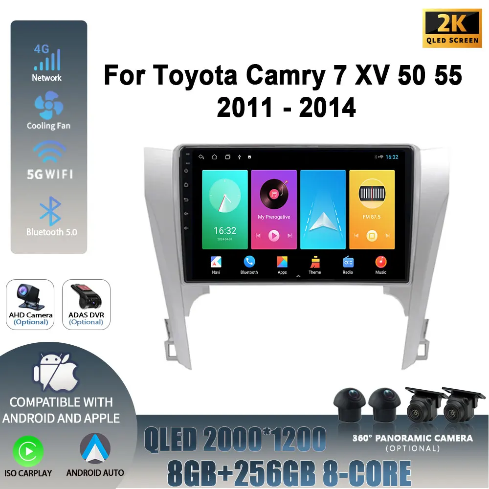 Android 14 для Toyota Camry 7 XV 50 55 2011-2014 головное устройство беспроводной Carplay экран