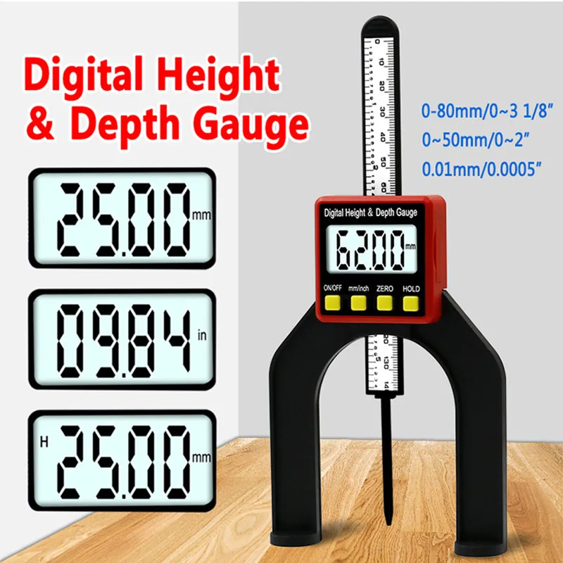 

Digital Depth Gauge LCD Height 0-80mm 0.01mm Self Standing Depth Gauge Meter Woodworking Measuring Tools For Router Tables