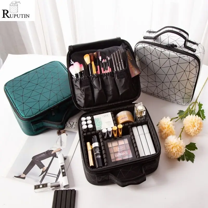 

New Portable Square Partition Cosmetic Bag Travel Makeup Organizer Nail Beauty Professional Cosmetics Box Make Up Storage Box
