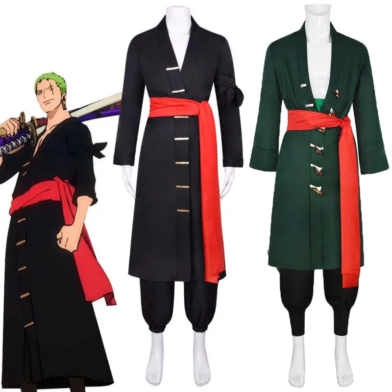 

One Piece Roronoa Zoro Cosplay Costume Pirate Hunter Wano Country Zoro Juurou Anime Clothing Man's Black Full Outfit