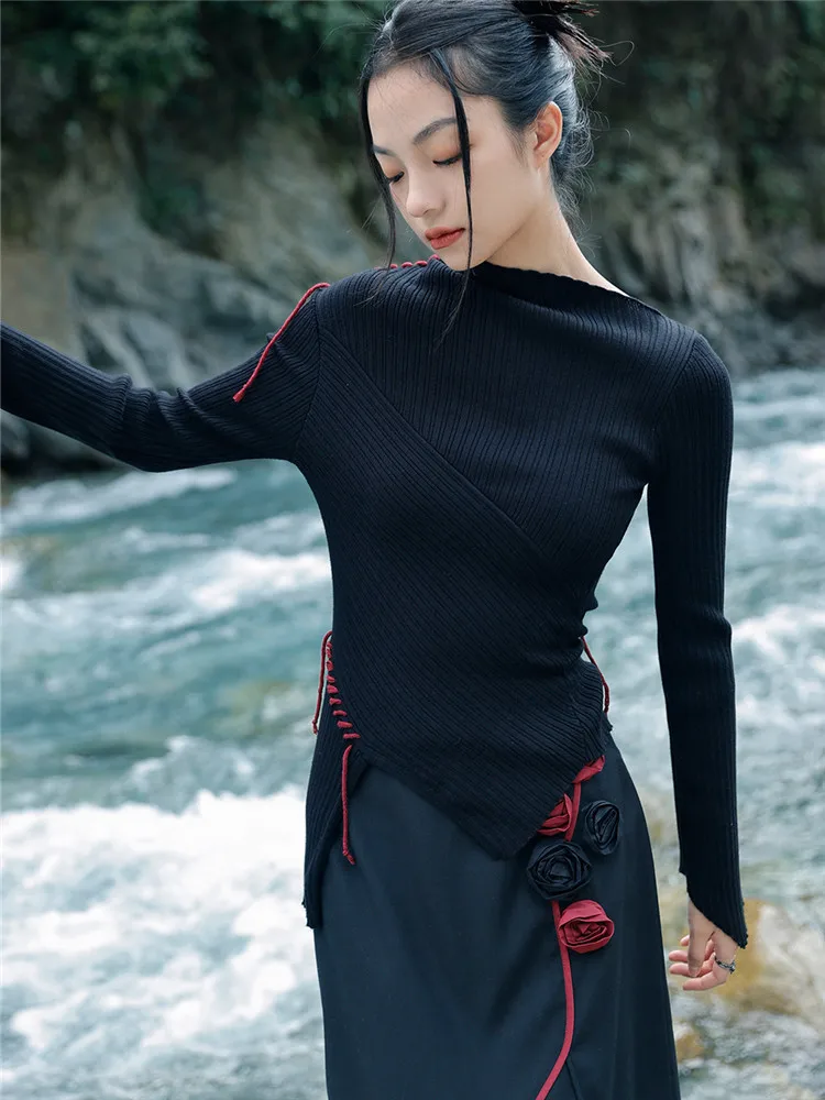 

Женский Асимметричный свитер XITAO, Осенний вязаный свитер с длинным рукавом в повседневном стиле SMH10053