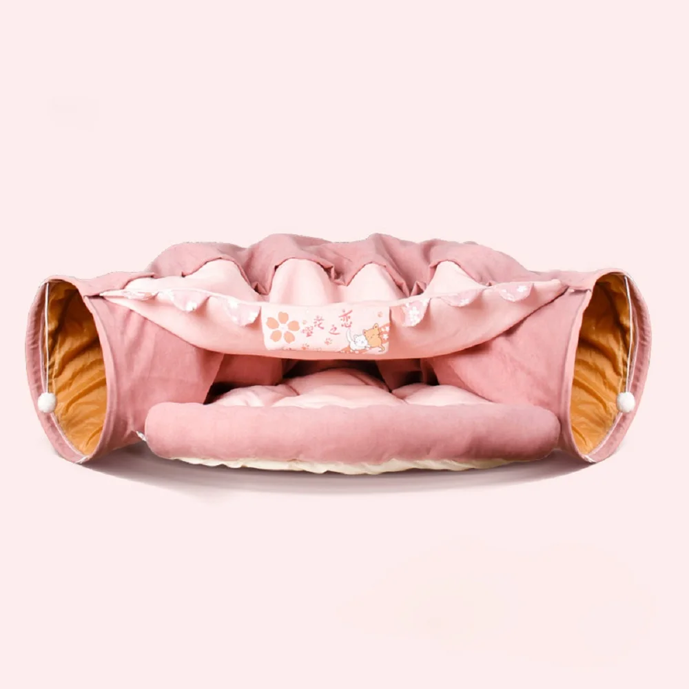 Pink Pet Cats Tunnel Toy Interactive Play Toy Exercising Produc Mobile Collapsible Ferrets Rabbit Bed Tunnels Tube Indoor Toys