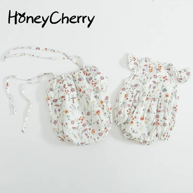 

Летние Боди для маленьких девочек и младенцев с изображением жимолой и вишни; Хлопковые куртки без рукавов с разноцветными цветами