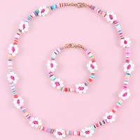 kose 2022 new fashion soft pottery rice beads cute childrens bracelet necklace set hand woven small daisy set decorations