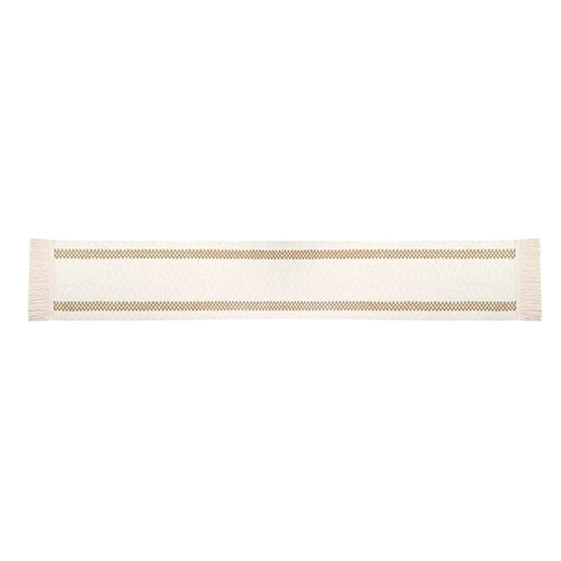 

Macrame Table Runner, Beige Boho Table Runner With Tassels, Hand Woven Cotton And Burlap Splicing 12Inchx72inch
