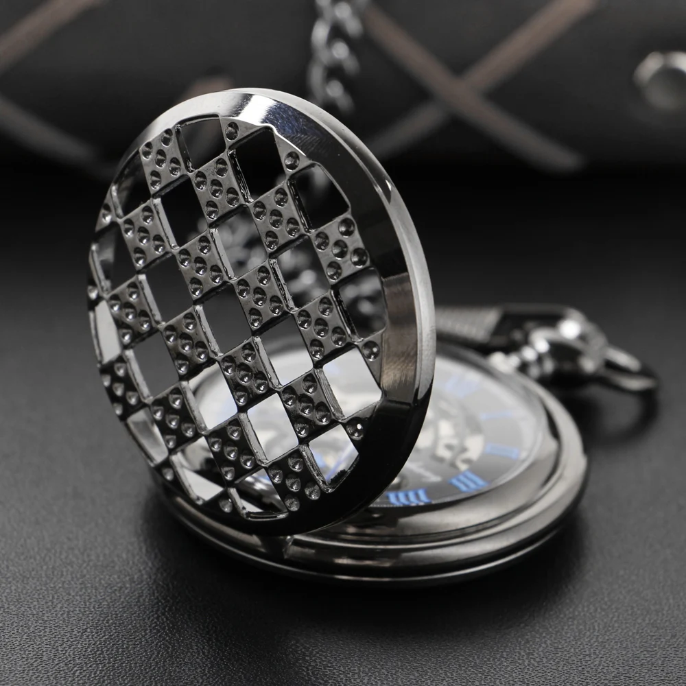 Exquisite Dice Hollow Embossed Manual Stringing Mechanical Pocket Watch Men's Necklace Pendant Clock Vintage Gentleman Gift