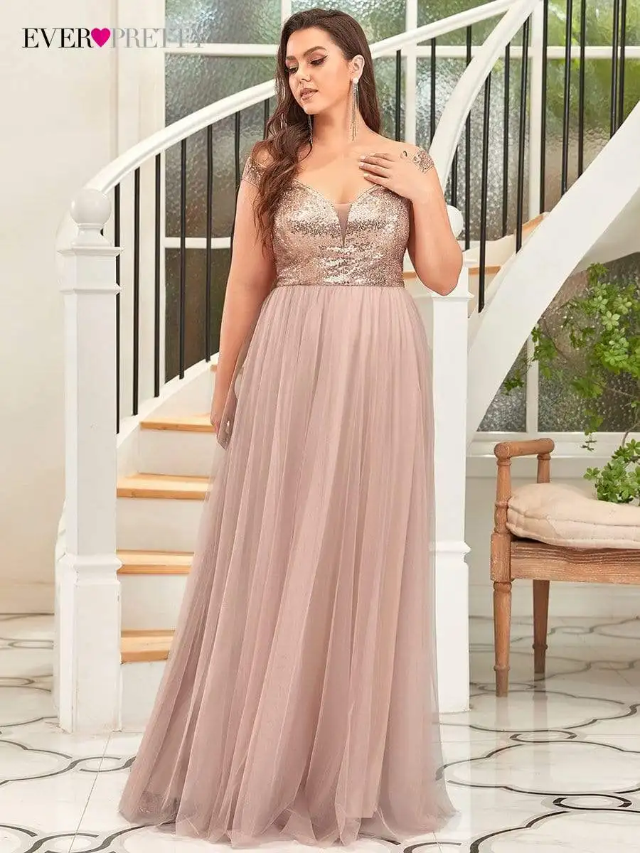 

Plus Size Elegant Women's Dresses Long A-LINE V-Neck Short Sleeve Floor-Length Gown 2022 Ever Pretty of Sequine Prom Women Dress