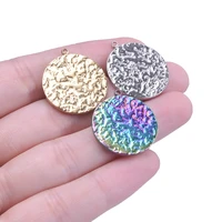 6pcslot rainbow gold color round card retro stone pattern charms stainless steel pendant for jewelry diy making accessories