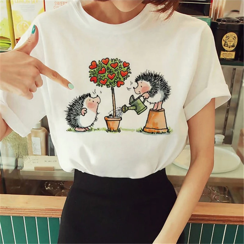 

Cute Women T Shirt 2022 Cartoon Hedgehog Print Tops Tshirt femme Graphics Korean Fashion Harajuku Streetwear Ladies Tee shirt