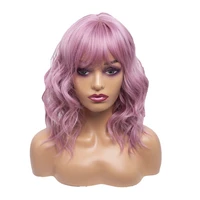 synthetic short bob curly wigs with bangs natural medium water wave wigs for women heat resistant fiber daily cosplay fake hair