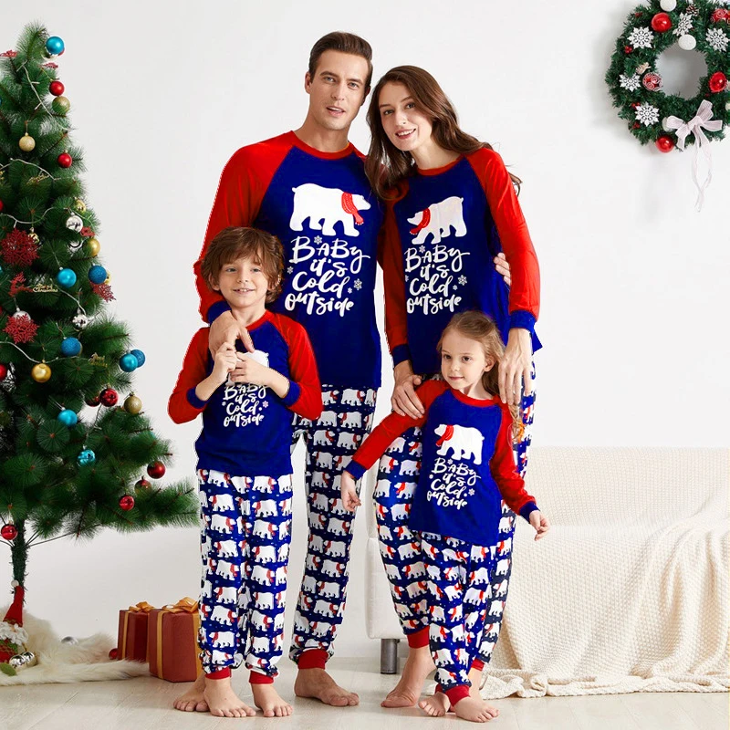 

Family Christmas Pajamas 2022 Christmas Mommy and Me Clothes Cute Cartoon Bear Print Pajamas New Year Parent-child Clothes Set