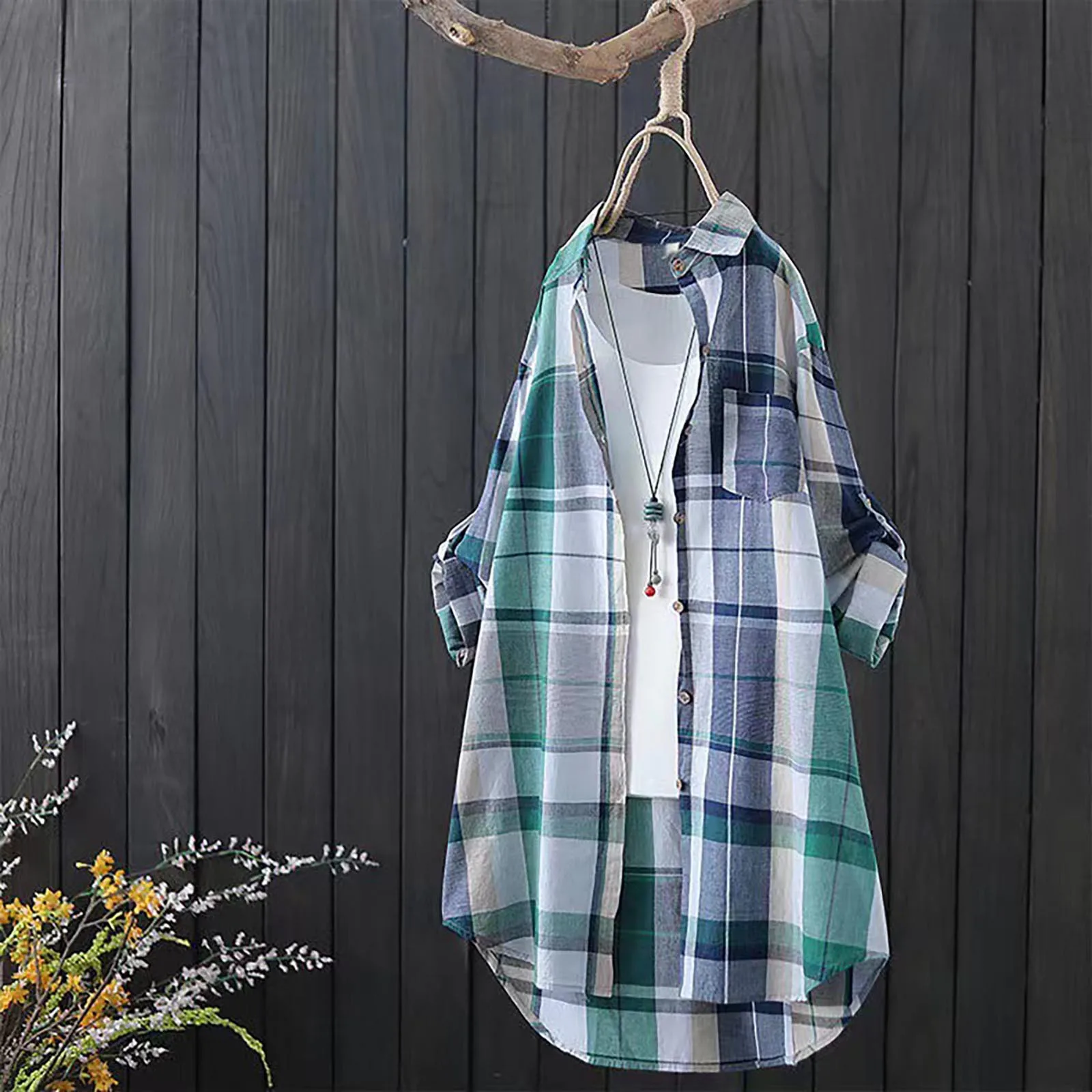 

Women's Long Sleeve Vintage Jacket Loose Casual Colorful Plaid Shirt Cardigan Top Roupas Femininas пальто женское casaco feminin
