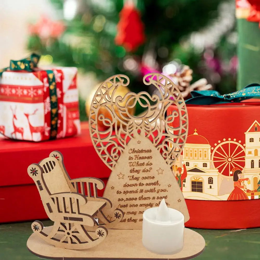 

Christmas Ornament Paradise Rocking Chair With LED Candle Christmas Memorial Desktop Wood Ornament Candlestick Holder