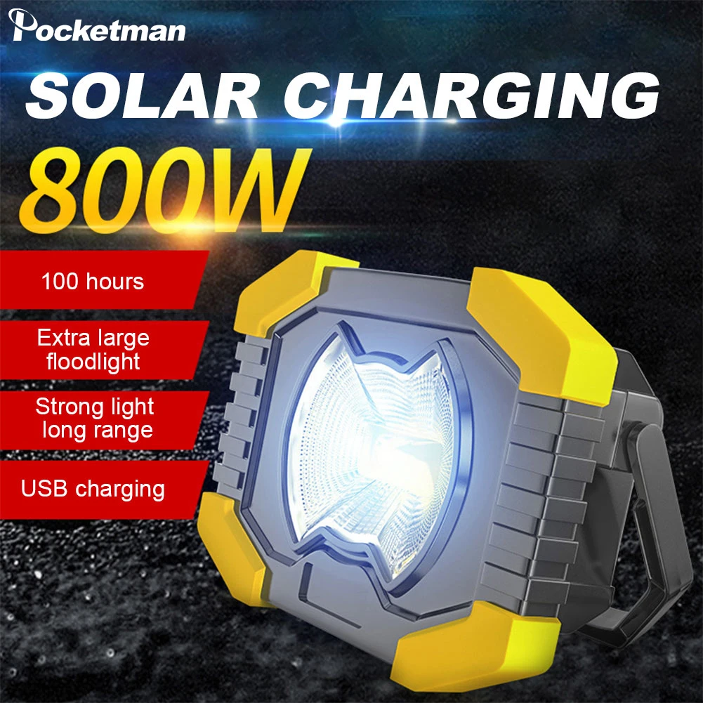 

Portable COB LED Work Light Solar+USB Rechargeable Searchlight Spotlight Camping Light Waterproof Work Lamp with Battery