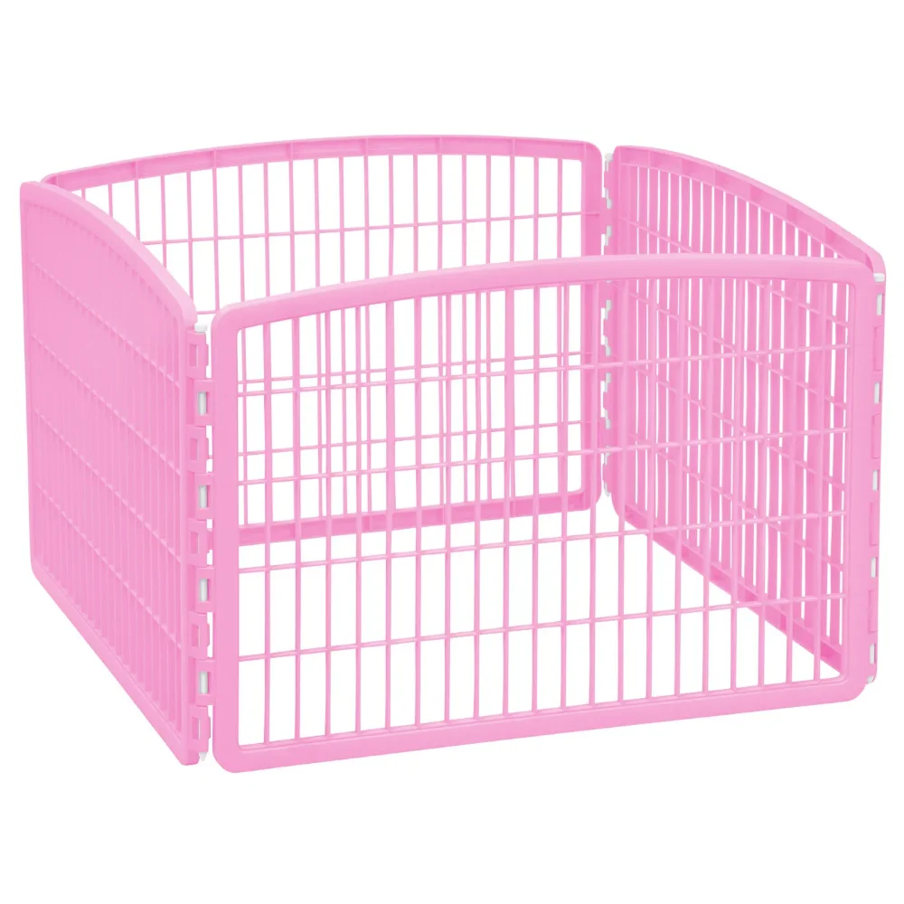 

24" 4-Panel Plastic Exercise Pet Playpen Without Door, Pink Dog Houses, Kennels