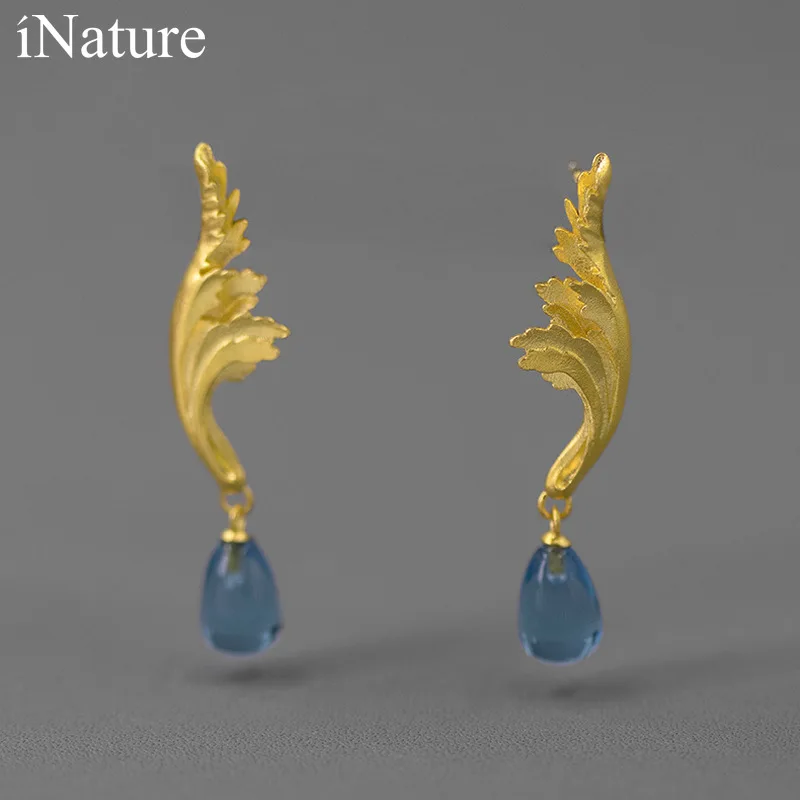 

INATURE Sterling Silver Blue Crystal Acanthus Leaf Drop Earrings Fine Jewelry For Women