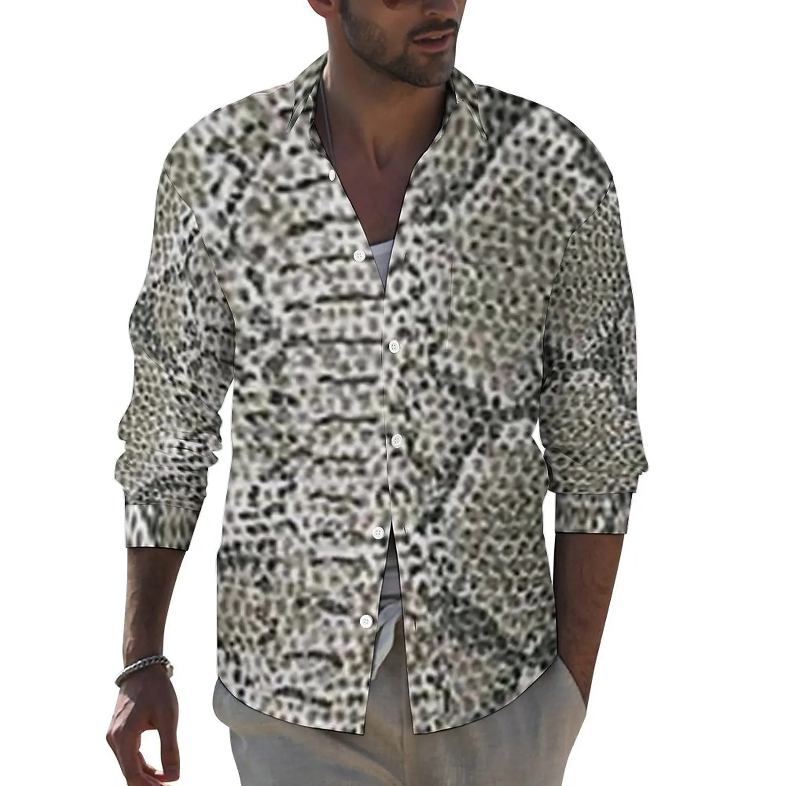 

Рубашка с принтом змеиной кожи, повседневные рубашки с принтом погремушки, с длинным рукавом, эстетические блузки с графическим принтом, Осенний ретро Топ оверсайз