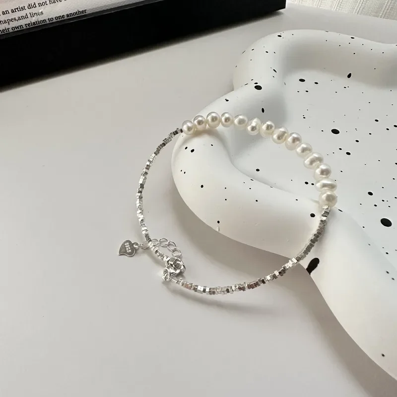 Женский винтажный серебряный браслет с жемчугом