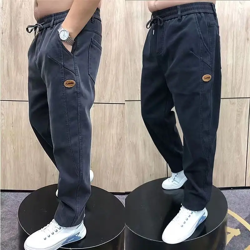 

2023 New Fat Guy Plus Size Fat Guy Jeans Men's High Waist Loose Elastic Haren Pants Durable Working Pants M-8XL trousers