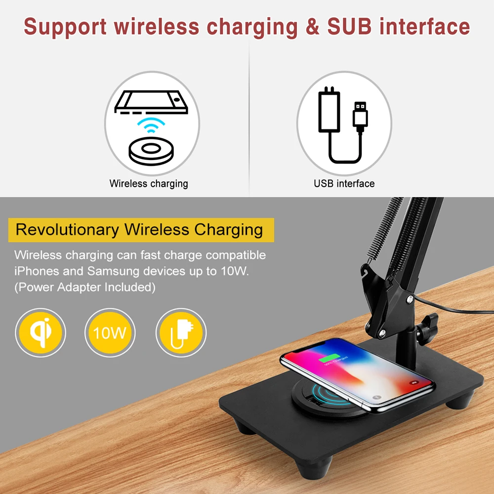 NEWACALOX Светодиодная настольная лампа с беспроводным зарядным устройством