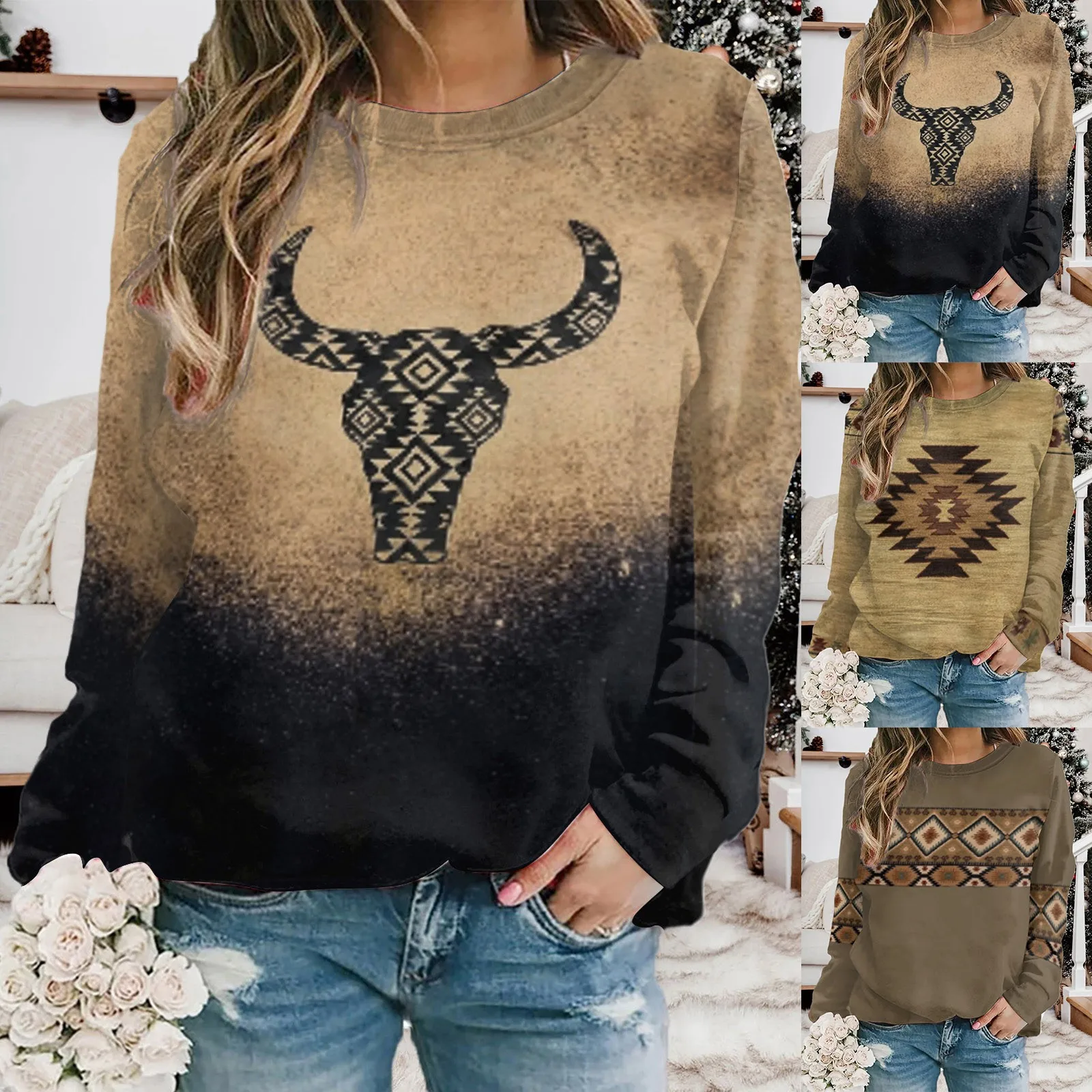 

Womens Petite Soft Sweaters Women Pullover Casual Ethnic J Print Long Sleeved O Neck Fashion Warm Autumn Winter Fleece