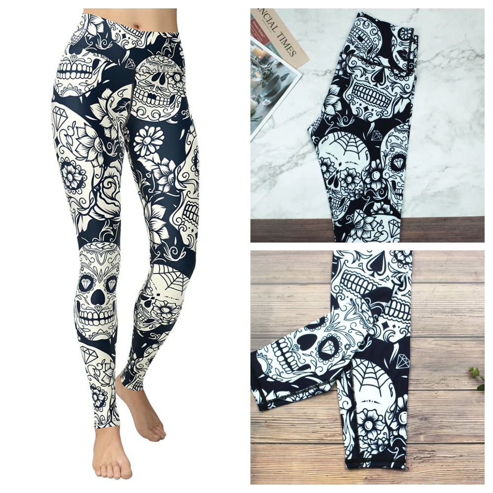 

SEASHY 2022 Women Skull Leggings Sexy Sportswear High Waist Workout Exercise Fitness Running Leggings Gym Stretch Pants