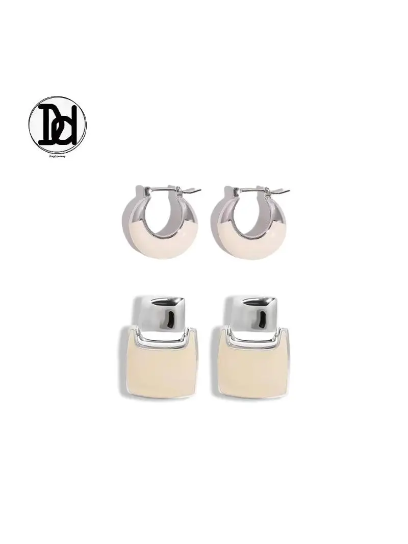 Серьги DD Blogger Same Sle французские серьги молочно-белая эмаль глазурь лоскутные