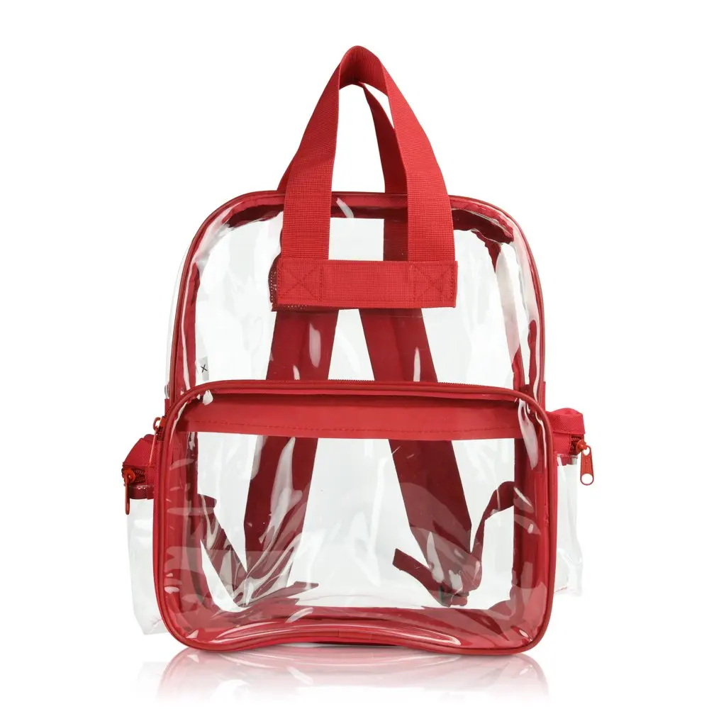 Small Clear Backpack Transparent PVC Security Security School Bag in Red