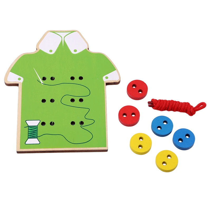 

Kids Puzzles Wooden Toys Montessori Educational Toys Children Beads Lacing Board Sew On Buttons Toddler Early Teaching Aids