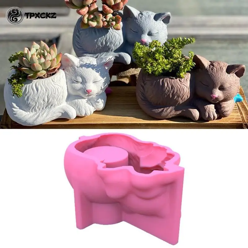 

1Pc Silicone Mold Cute Cat Flower Pot Succulent DIY Making Resin Concrete Vase Cactus Candle Silicone Mold Home Decor Tool