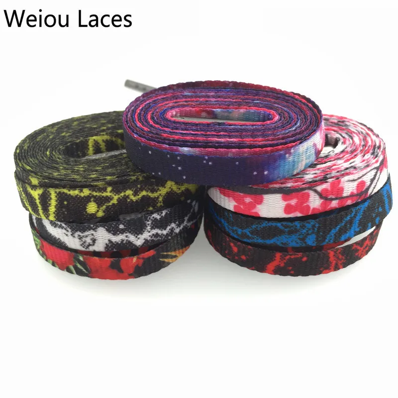 (30 Pairs/Lot) Weiou Sublimated Printing Plum Blossom Shoe Lace Polyester Strings New Designs Patterned Shoestring Custom Size