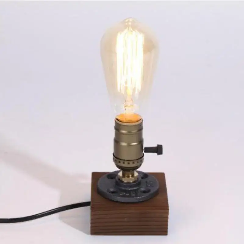

Wood Vintage Dimmable Desk Lamp 40w Edison Bulb E27 Bedroom Bar Table Light Wooden Desktop Decorative Lighting