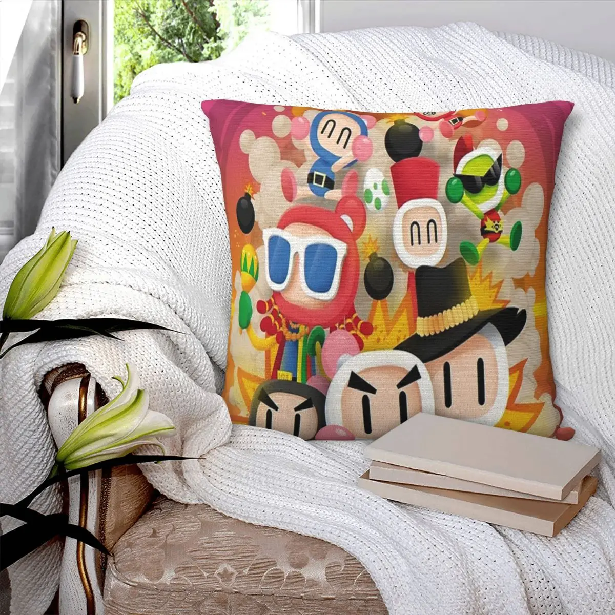 

Bomberman Game Cartoon Anime Pillow Case Cover Decorative Throw Dakimakura Cushions Silk Sofa Bed Living Room Sleeping Home